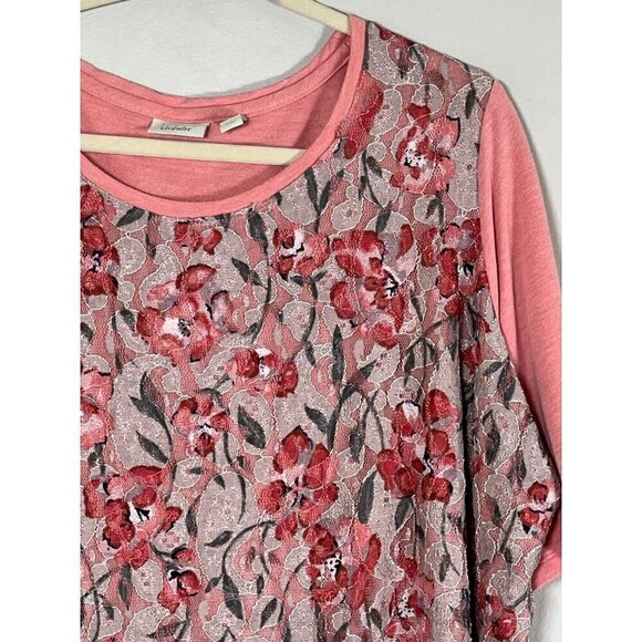 Logo by Lori Goldstein Women Top Size 2X Pink Round Neck Floral Embroidery Plus - Picture 7 of 11